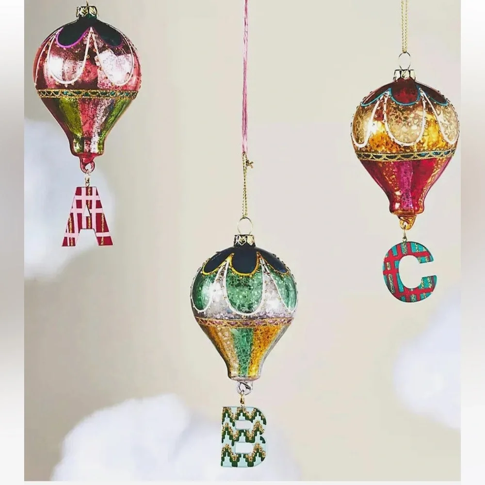 Anthropologie monogram Hot Air‎ Balloon Ornaments